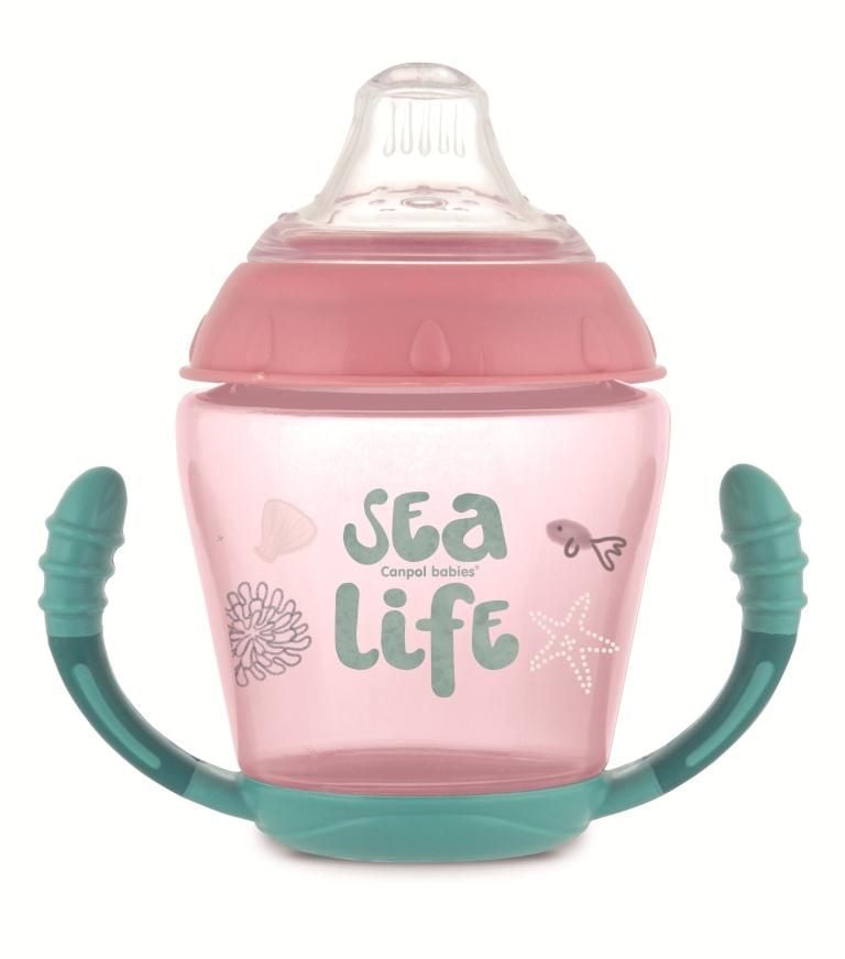 Кружка-непроливайка Canpol babies Sea Life, с силиконовым носиком, 230 мл, розовый (56/501_pin) - фото 1