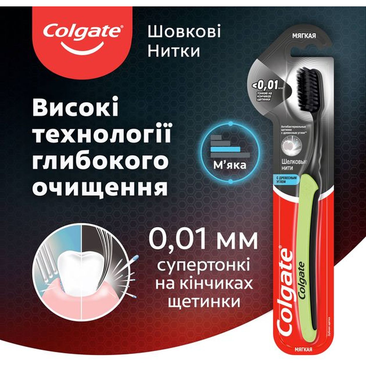 Зубна щітка Colgate Шовкові нитки з деревним вугіллям зелена (570267) - фото 6