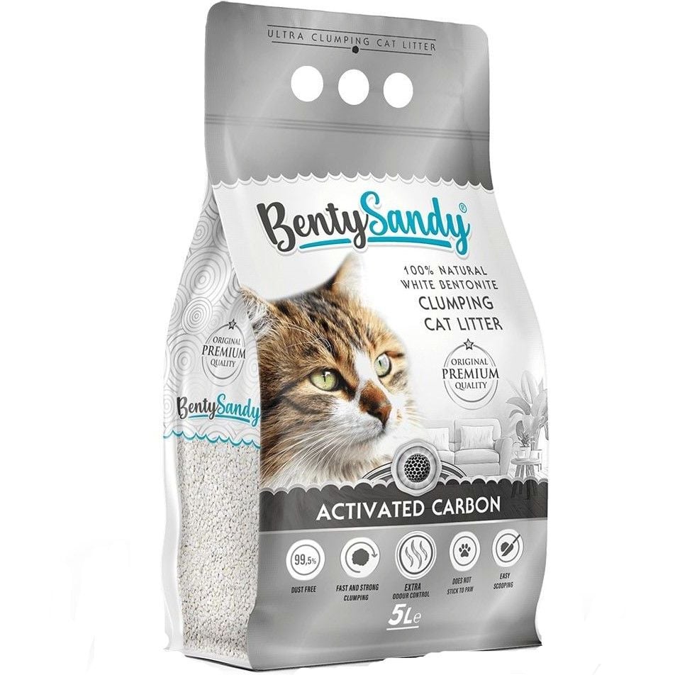 Наполнитель для кошачьего туалета Benty Sandy Activated Carbon бентонитовый с активированным углем цветные гранулы 5 л - фото 1