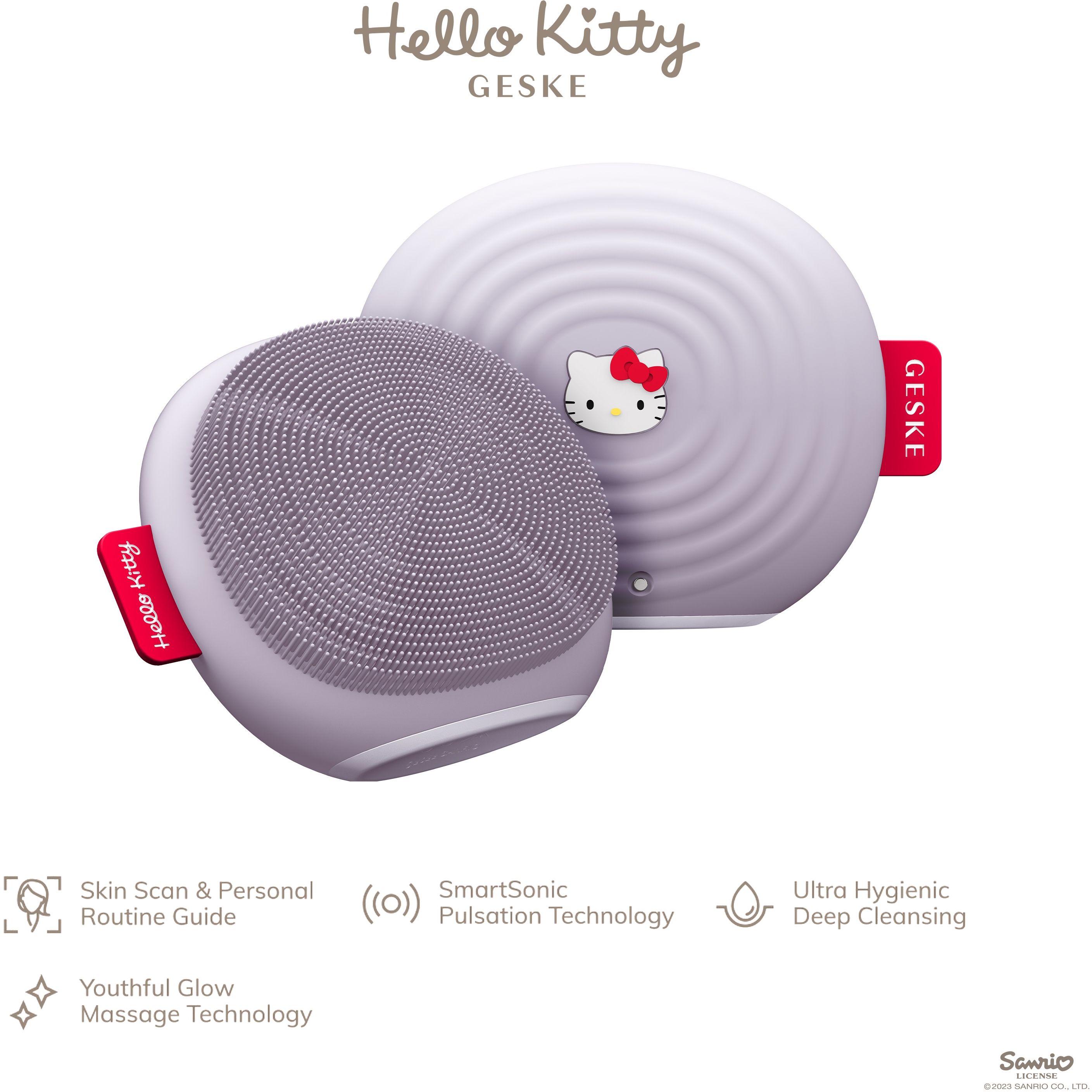 Электронная звуковая щетка для лица GESKE Sonic Facial Brush 4 в 1 by Hello Kitty фиолетовая - фото 2