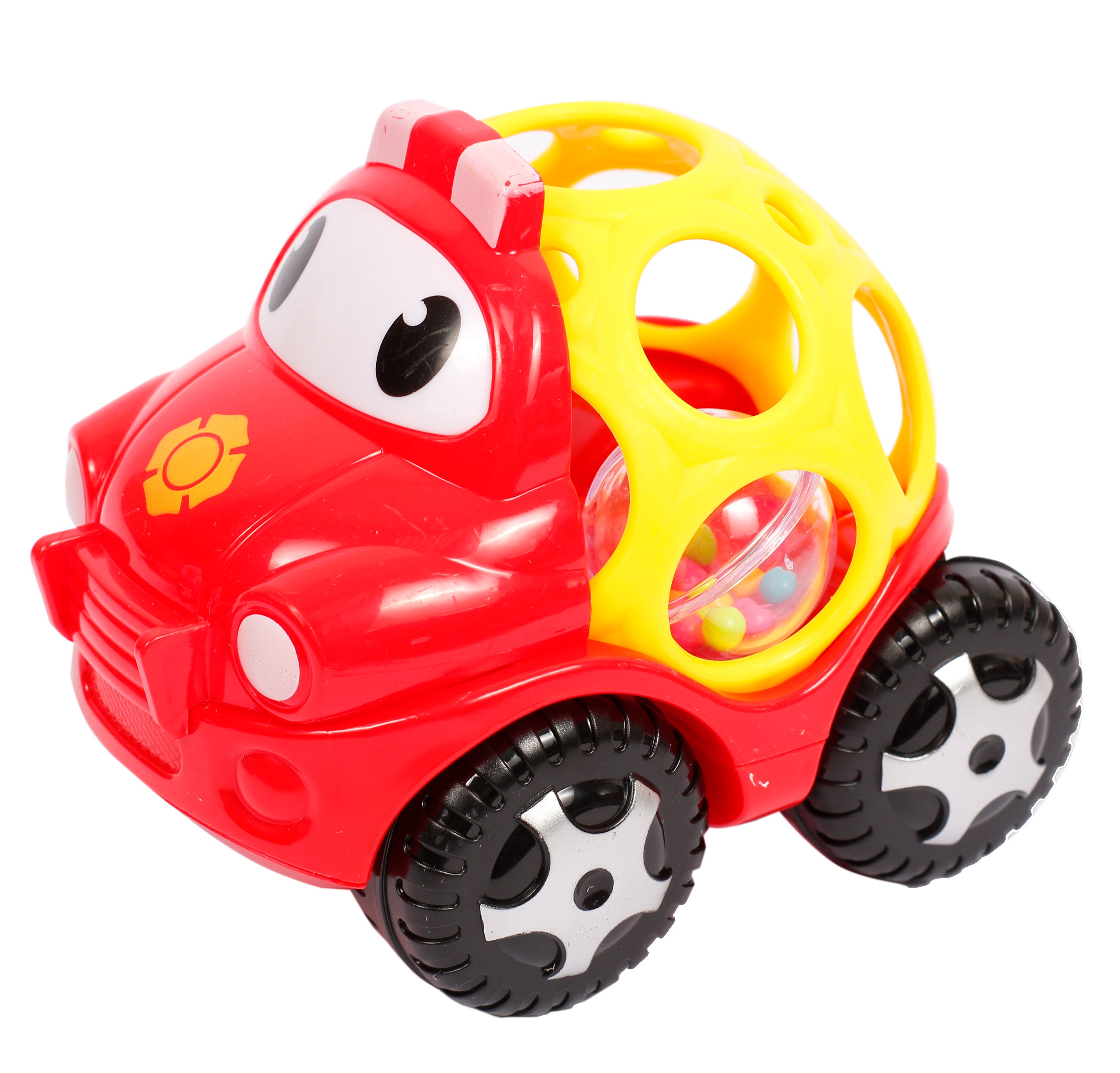 Іграшка-брязкальце Lindo Машинка, червоний з жовтим (Б 343 красн) - фото 1
