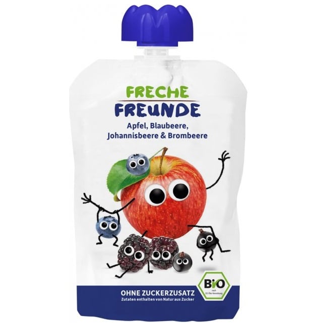 Органическое фруктовое пюре Freche Freunde Яблоко, голубика, ежевика, смородина 100 г (7126) - фото 1