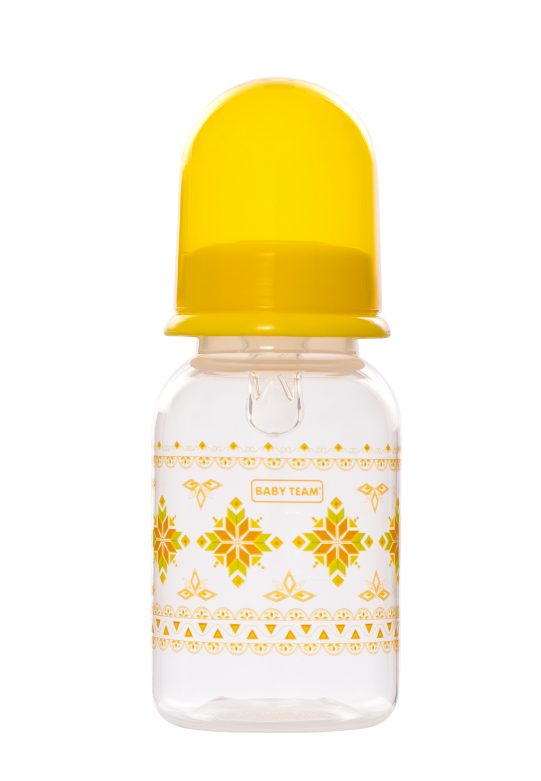 Пляшечка для годування Baby Team, з силіконовою соскою, 125 мл, жовтий (1400_желтый) - фото 1