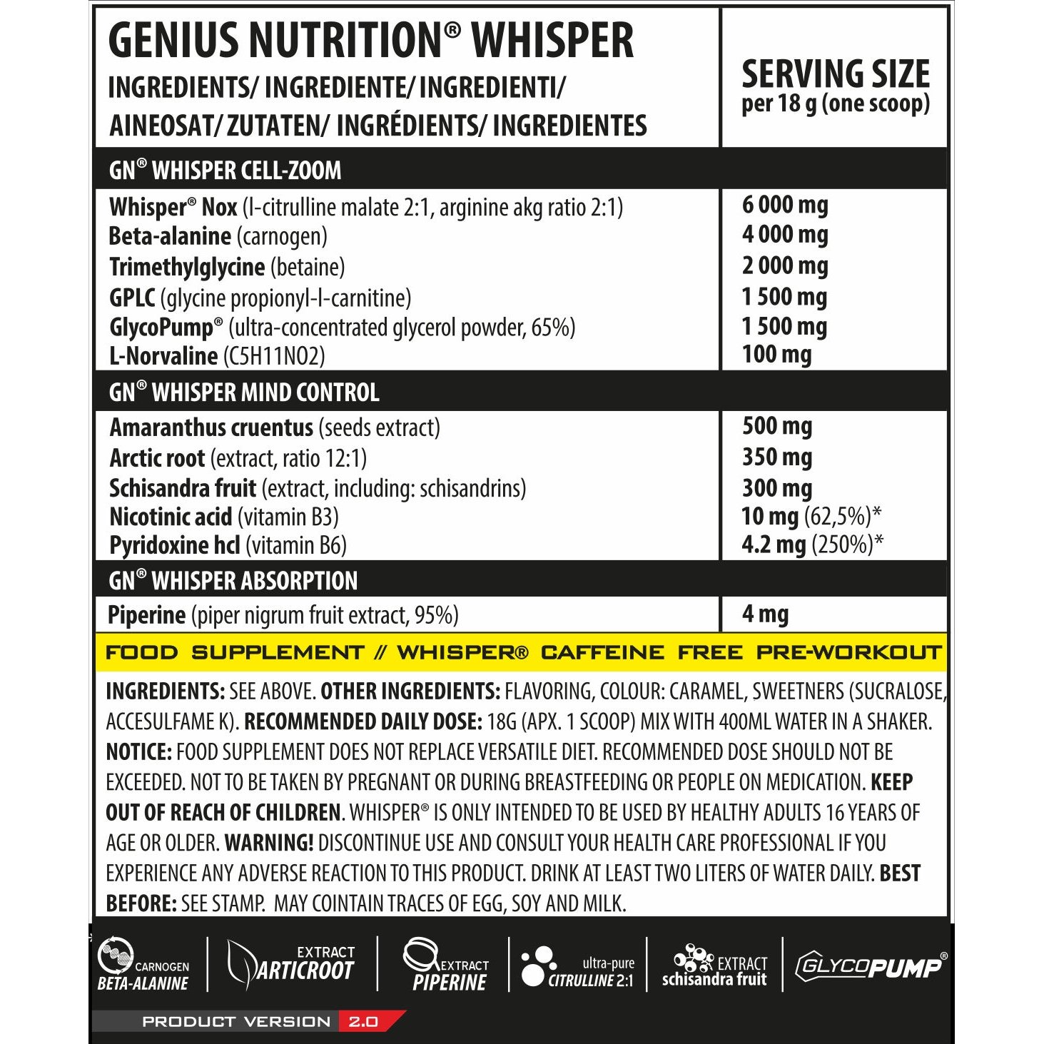 Передтренік Genius Nutrition Whisper 2.0 Sachet Cola 18 г - фото 2