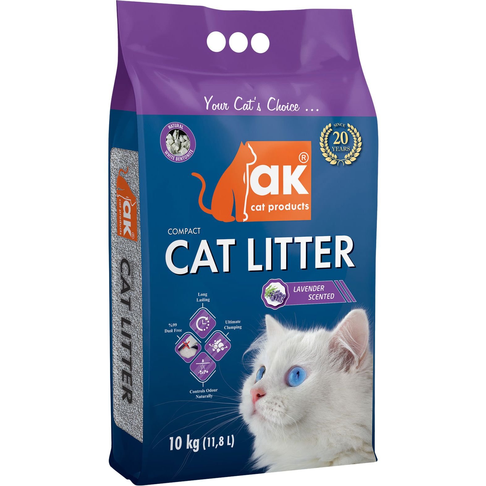 Наповнювач бентонітовий AKcat Compact Cat Litter Запах лаванди, 10 кг/11.8 л - фото 1