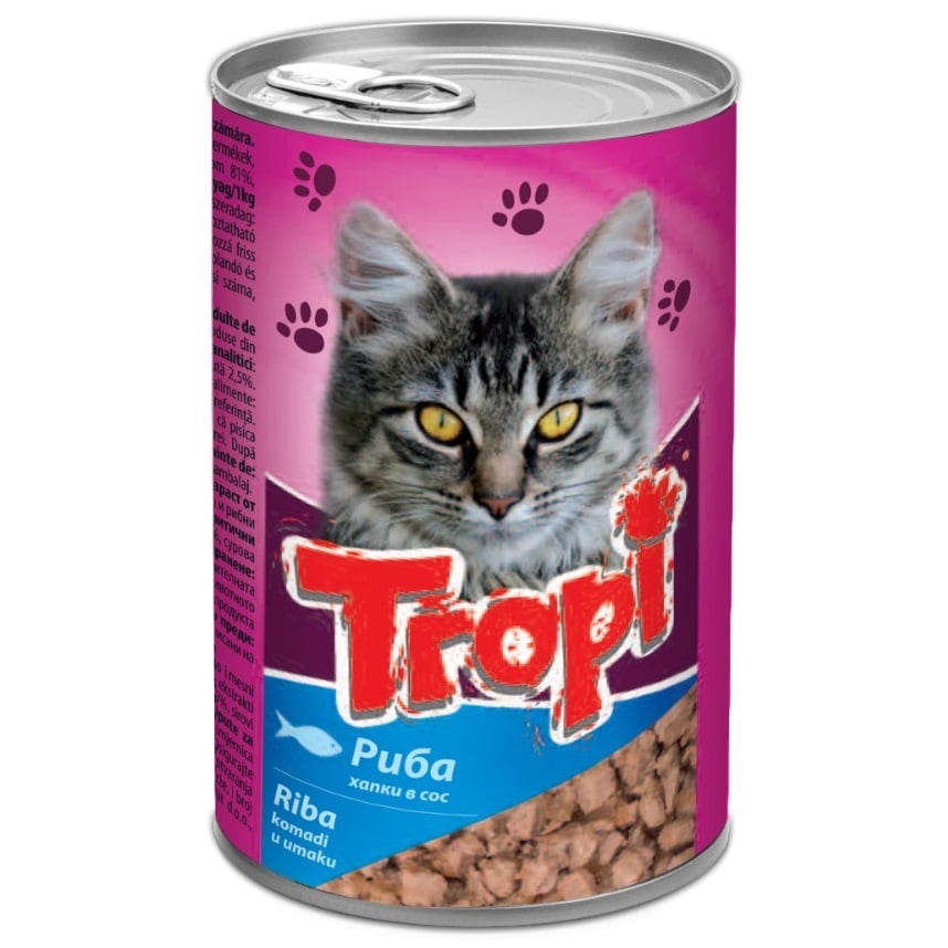 Вологий корм для котів Tropi, з рибою, 415 г - фото 1