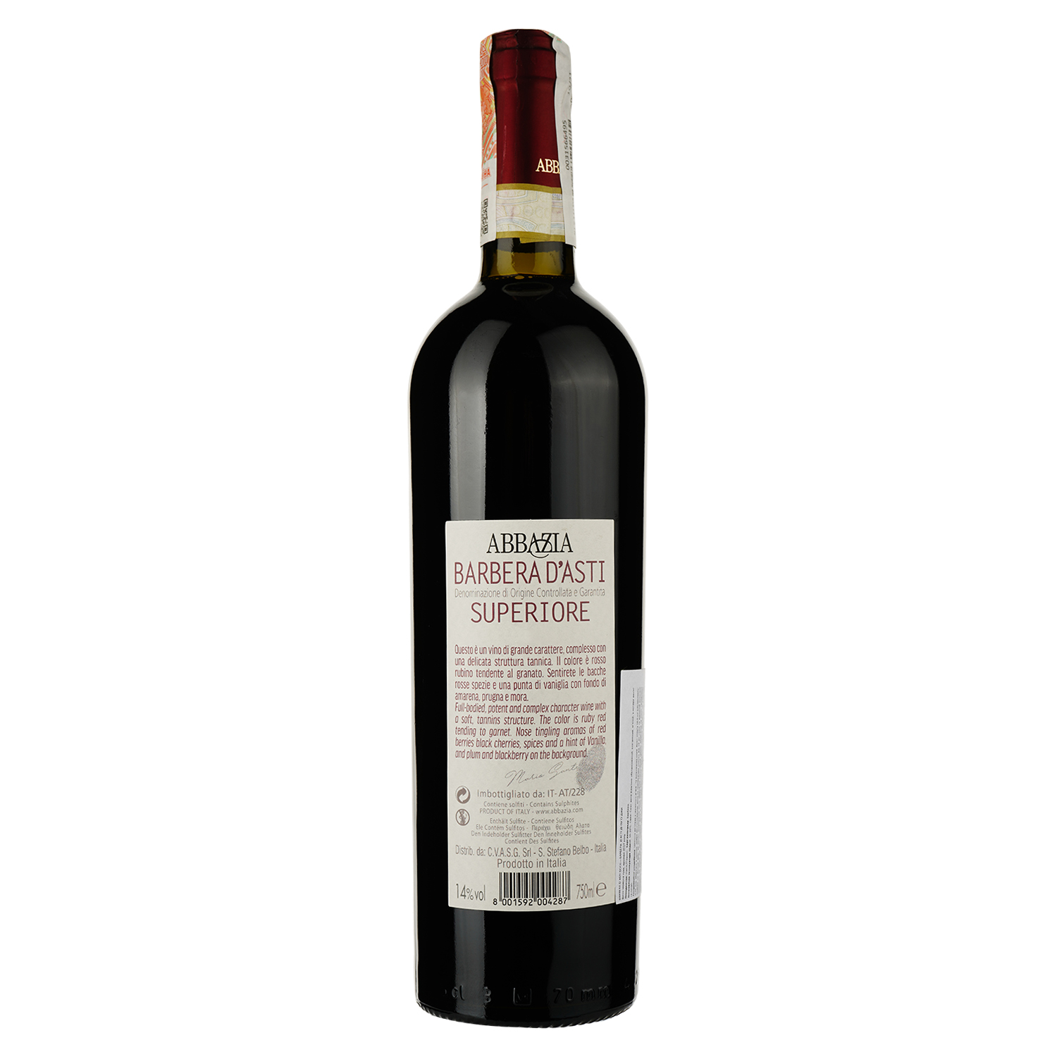 Вино Abbazia Barbera d`Asti, красное, сухое, 14%, 0,75 л - фото 2