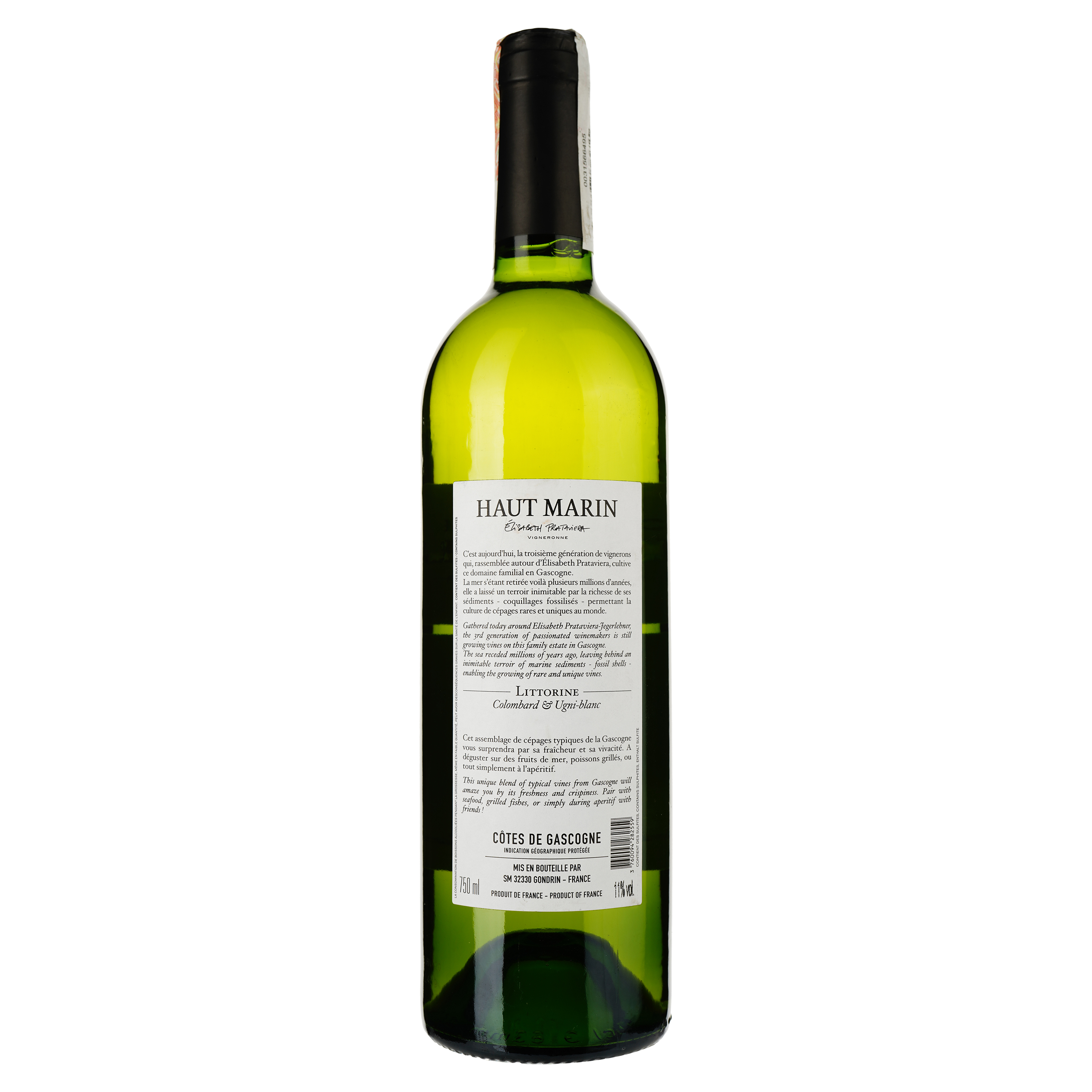 Вино Haut Marin Littorine Colombard Ugni Blanc, белое, сухое, 11%, 0,75 л - фото 2