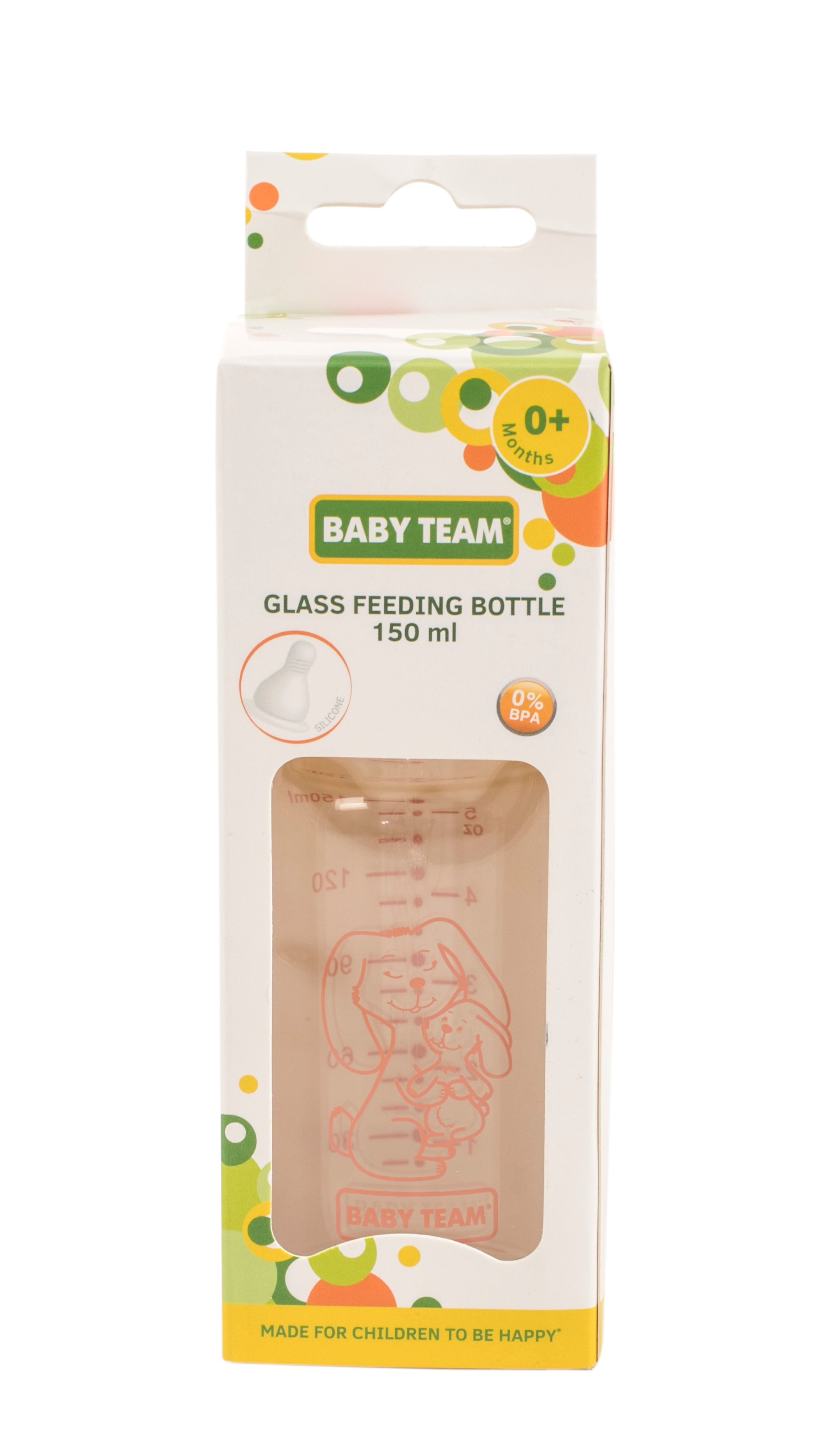 Бутылочка для кормления Baby Team, стеклянная, 150 мл, желтый (1210_зайчик) - фото 3