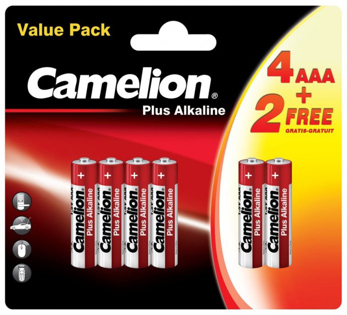 Батарейки мізинчикові Camelion 1,5V AAA LR03-BP Plus Alkaline, 6 шт. (4+2LR03-BP) - фото 1