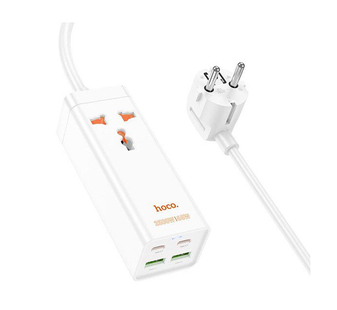 Сетевой фильтр удлинитель Hoco AC-10A 1x220V+2хUSB+ 2хType-C 65W 1.5м 220В White - фото 5