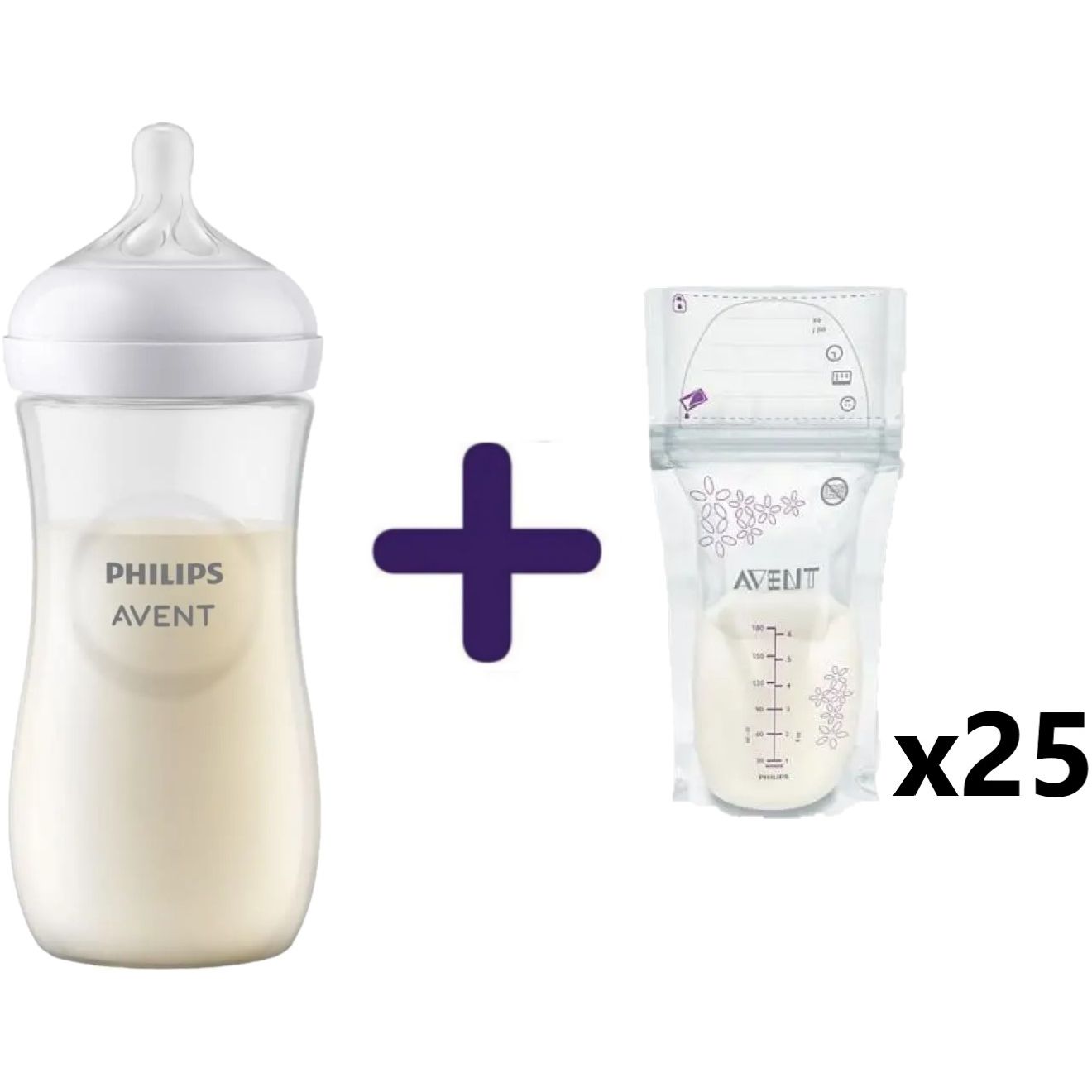 Набор: Бутылочка для кормления Philips AVENT Natural Естественный поток, 330 мл (SCY906/01) + Пакеты для хранения грудного молока Philips Avent, 25 шт. (SCF603/25) - фото 1