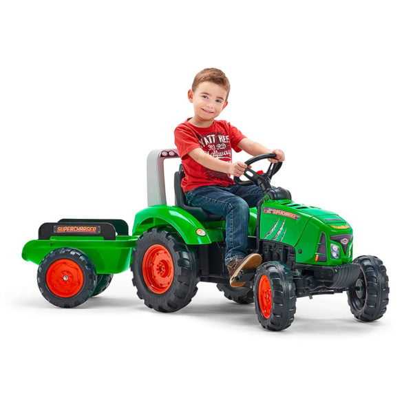 Детский трактор Falk 2021AB на педалях, с прицепом, зеленый (2021AB) - фото 2