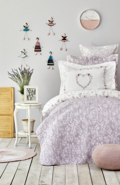 Набор постельного белья с покрывалом Karaca Home Birdy lila, подростковый, разноцвет, 5 предметов (svt-2000022284691) - фото 1
