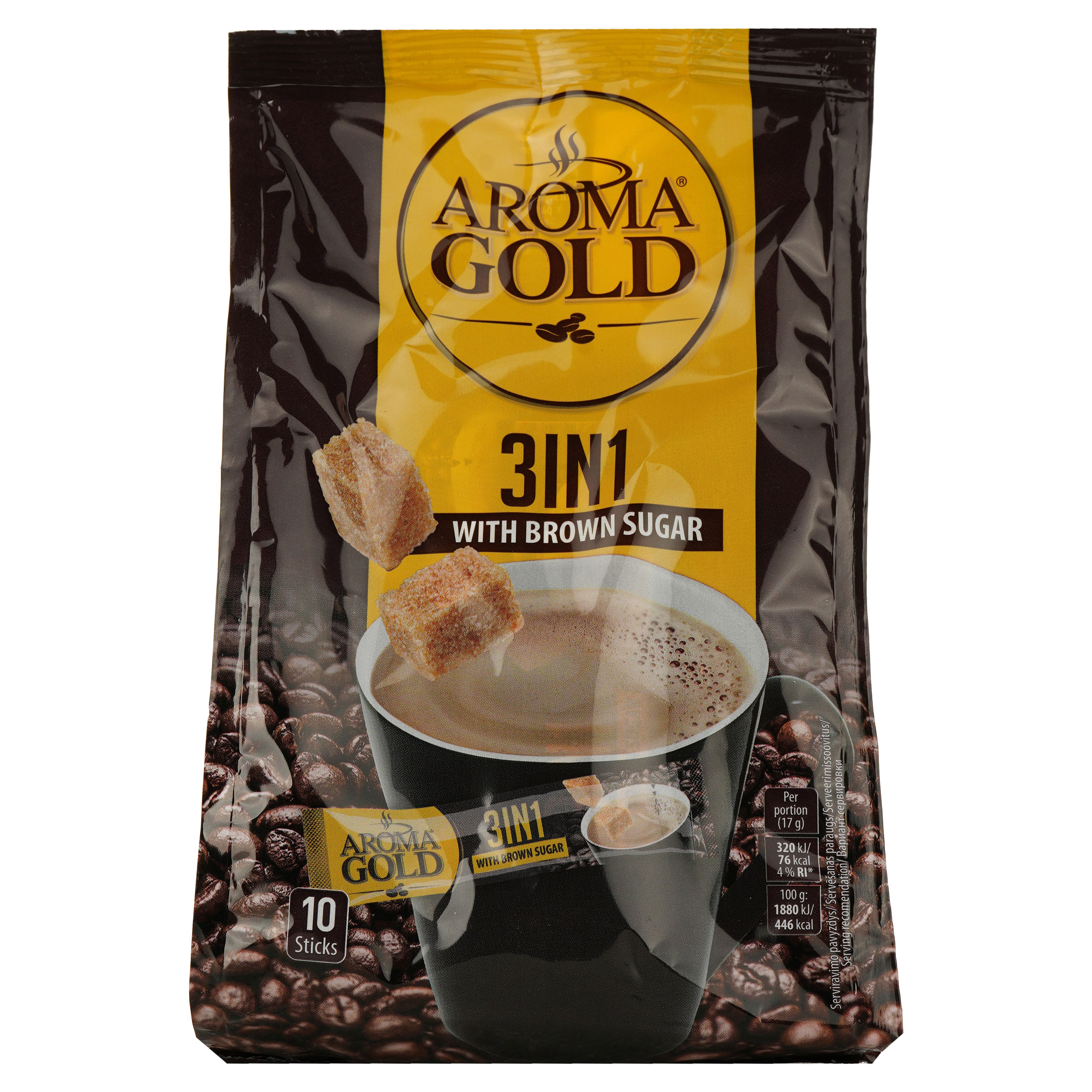 Напій кавовий Aroma Gold 3 в 1 з коричневим цукром 170 г (10 шт. х 17 г) (895300) - фото 1