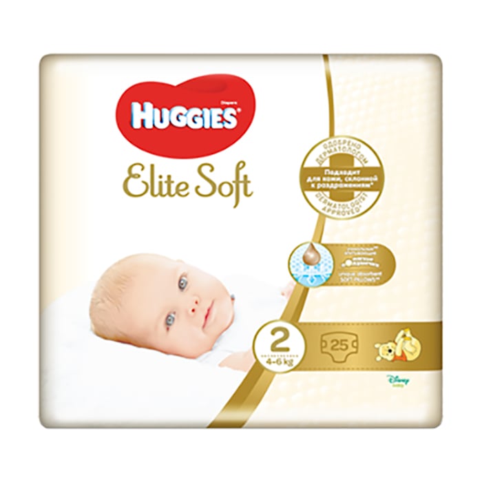 Набір підгузків Huggies Elite Soft 2 (4-6 кг), 100 шт. (4 уп. по 25 шт.) - фото 3