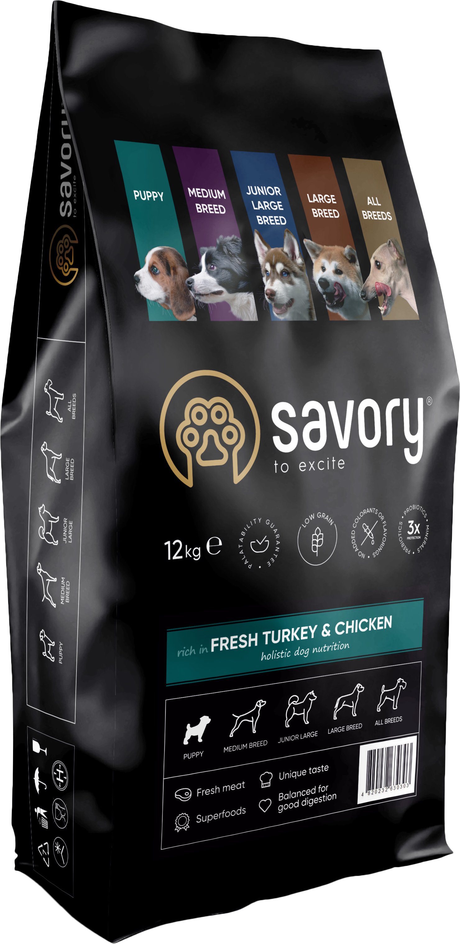 Сухий корм для цуценят Savory Puppy rich in Fresh Turkey&Chicken, зі свіжим м'ясом індички і куркою, 12 кг - фото 1