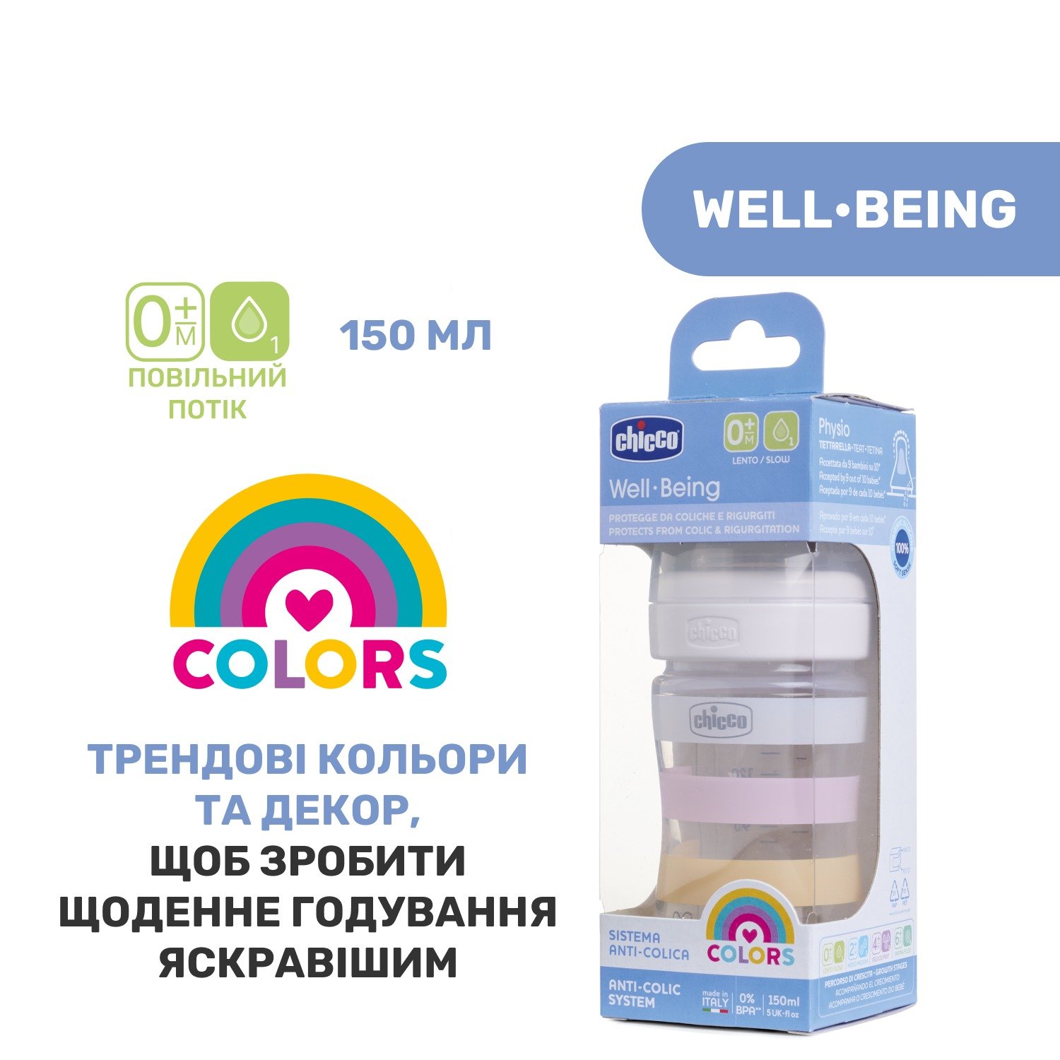 Пляшечка для годування Chicco Well-Being Colors, з силіконовою соскою 0м+, 150 мл, рожева (28611.11) - фото 8