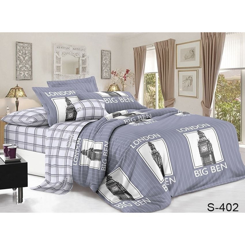 Комплект постельного белья TAG Tekstil с компаньоном Семейный Серый 000141915 (S402) - фото 1