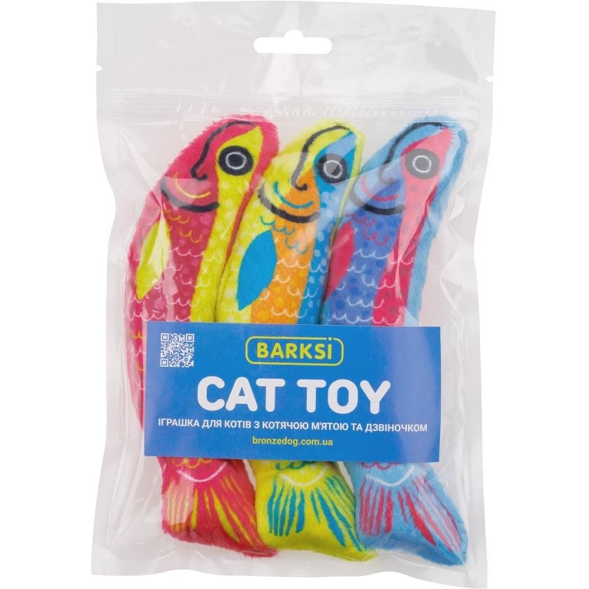 Іграшка для котів Barksi Веселі рибки з котячою м'ятою та дзвіночком 16.5 см 3 шт. - фото 2