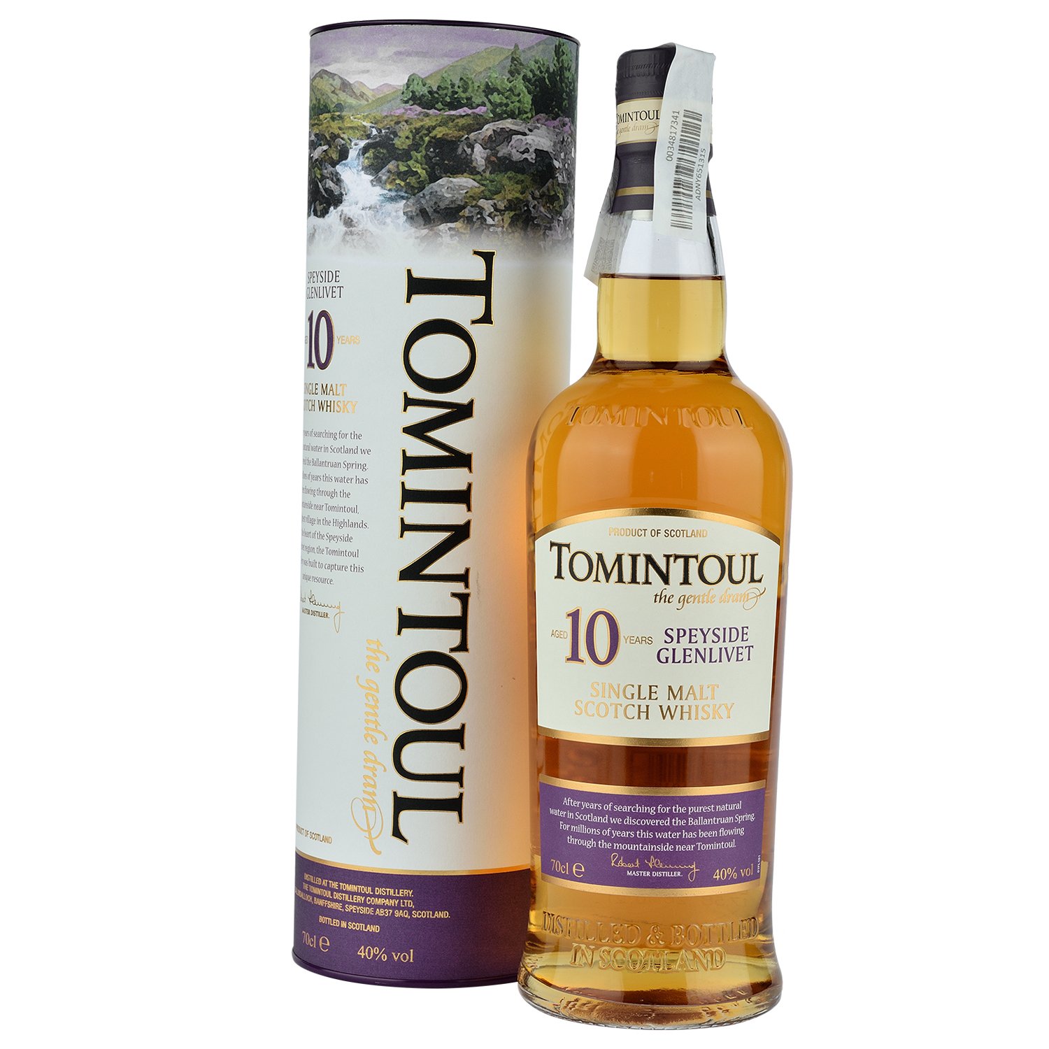 Виски Tomintoul 10 yo Single Malt Scotch Whisky 40% 0.7 л в тубусе - фото 1
