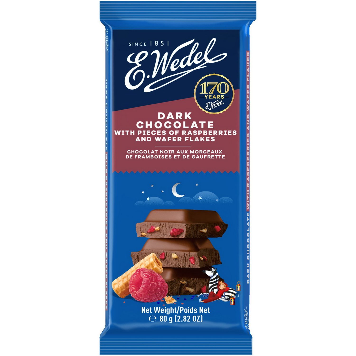 Шоколад чорний E.Wedel Малина та вафельні пластівці 80 г (919100) - фото 1