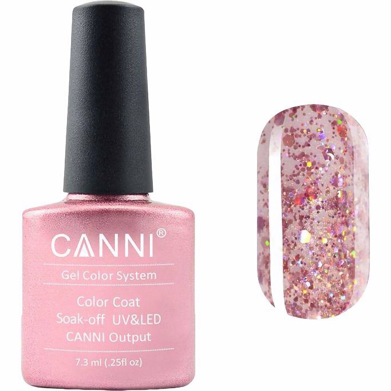 Гель-лак Canni Color Coat Soak-off UV&LED 184 рожевий з голографічними блискітками 7.3 мл - фото 1