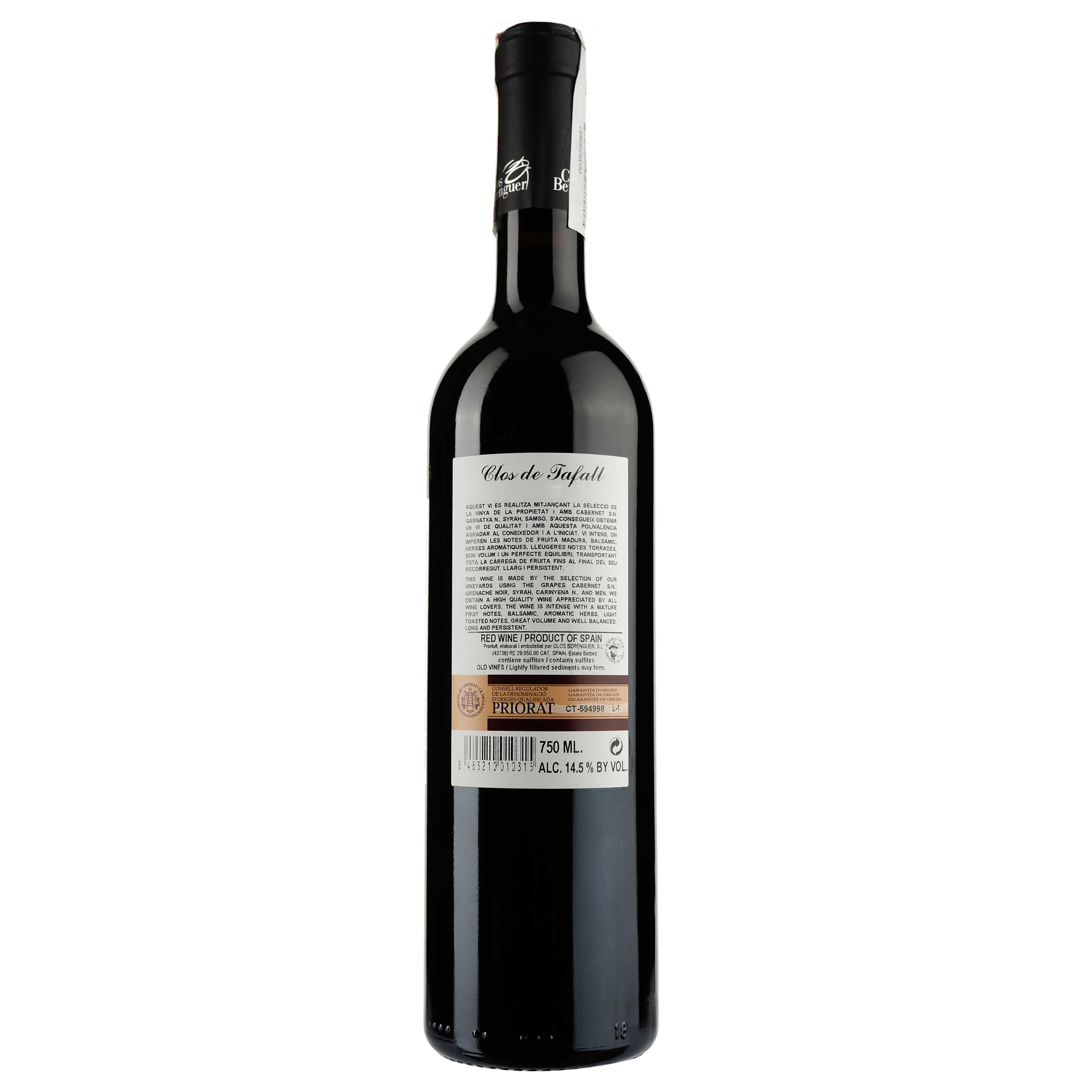 Вино Clos Berenguer Clos De Tafall red, 14,5%, 0,75 л (ALR15707) - фото 2