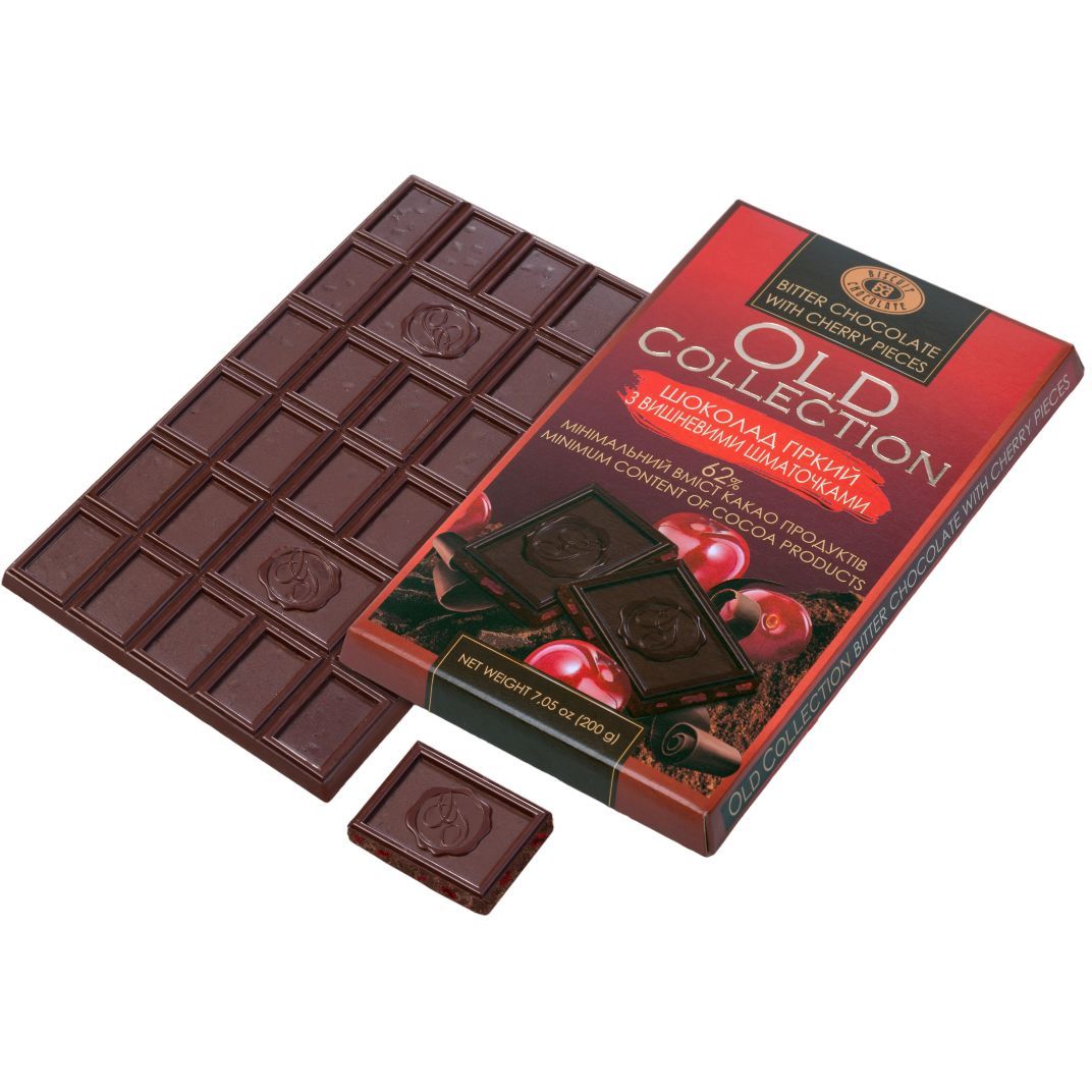 Шоколад гіркий Бісквіт-Шоколад Old Collection 62% з вишневими шматочками 200 г - фото 1