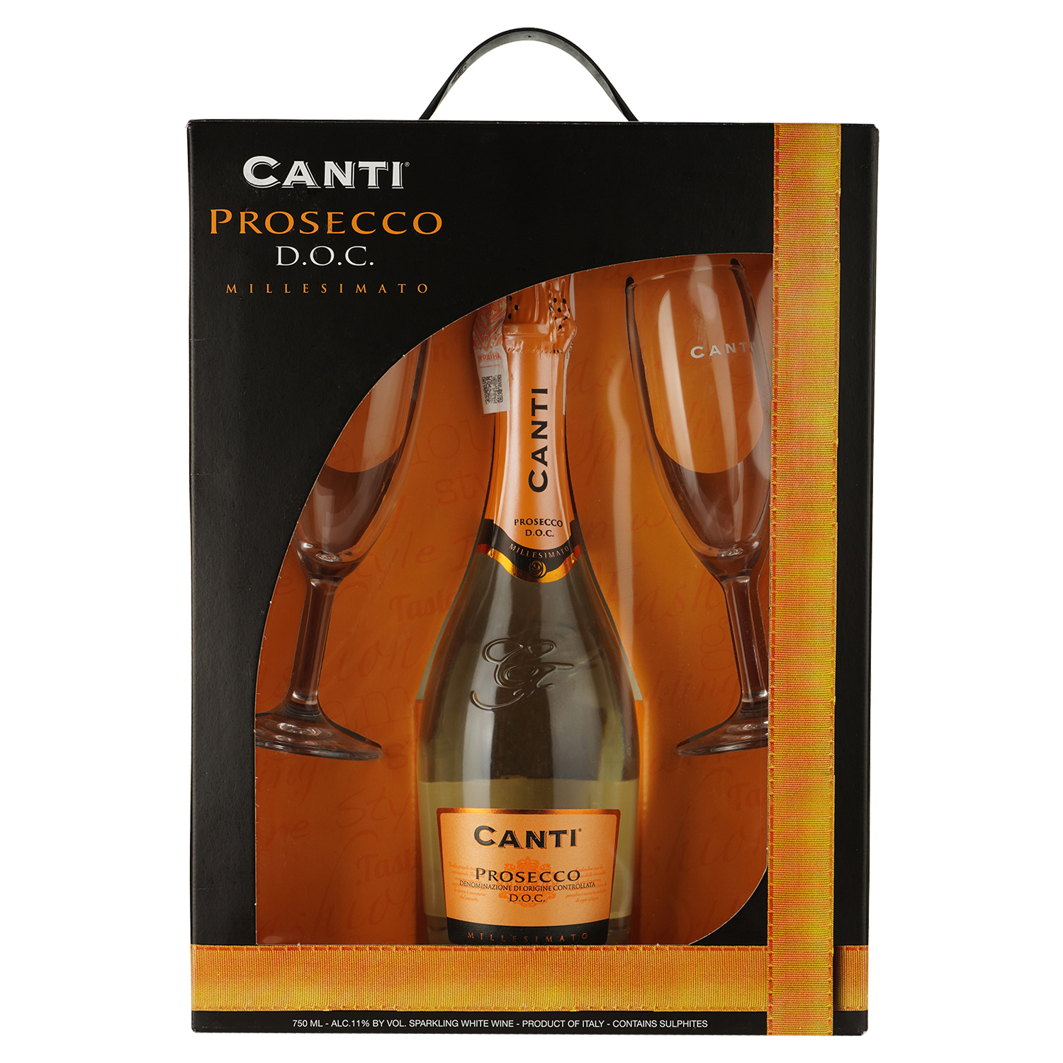 Игристое вино Canti Prosecco Millesimato, 11%, 0,75 л + 2 бокала, в подарочной упаковке - фото 4