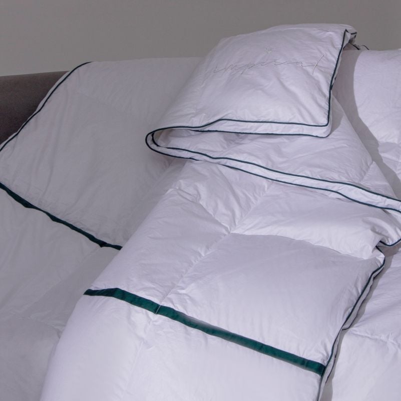 Одеяло пуховое MirSon Imperial Style, демисезонное, 215х155 см, белое с зеленым кантом - фото 6