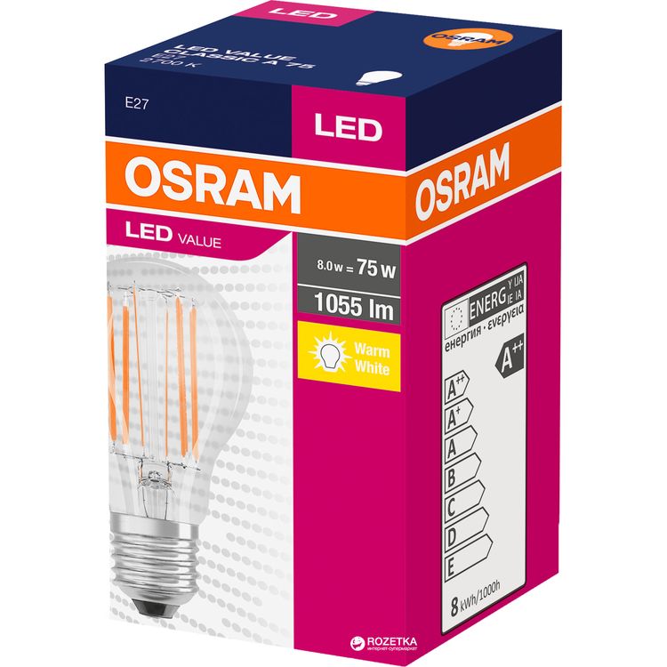 Лампа Osram LED 7.5 Вт E27 A60 філаментна (4058075288669) - фото 2