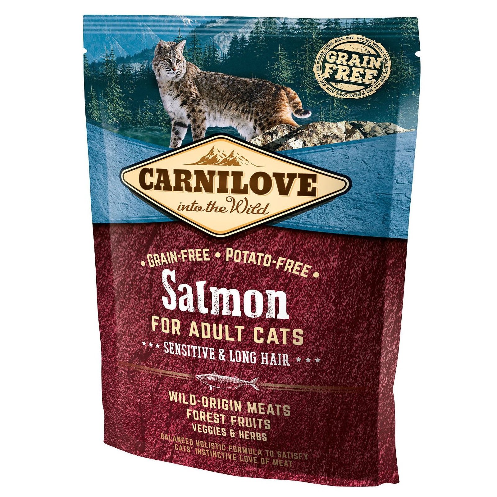 Сухий корм для котів з чутливим травленням Carnilove Cat Salmon Sensitive&Long Hair, з лососем, 400 г - фото 1