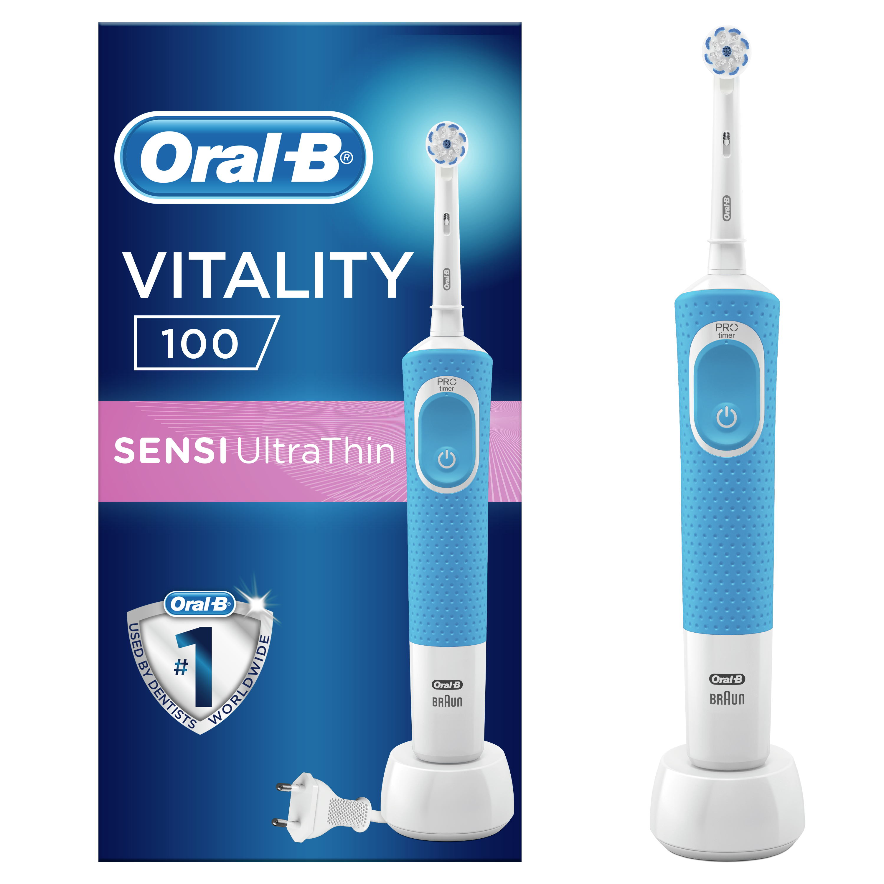 Электрическая зубная щетка Oral-B Vitality Sens Clean D100, синий - фото 1