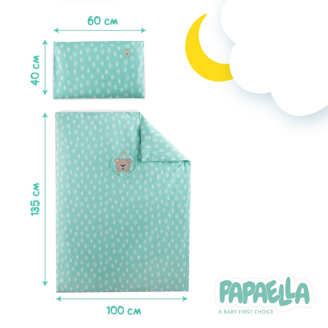 Комплект постельного белья для младенцев в кроватку Papaella Корона, мятный, 135х100 см (8-33344) - фото 5
