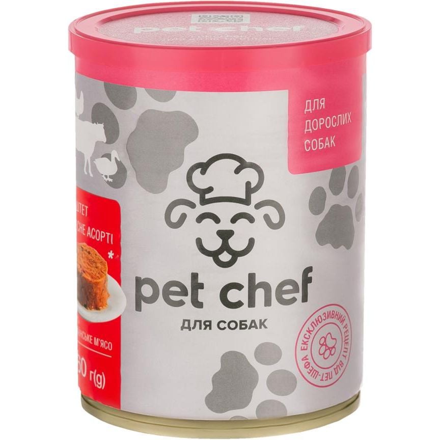 Влажный корм для взрослых собак Pet Chef Паштет мясное ассорти, 360 г - фото 1