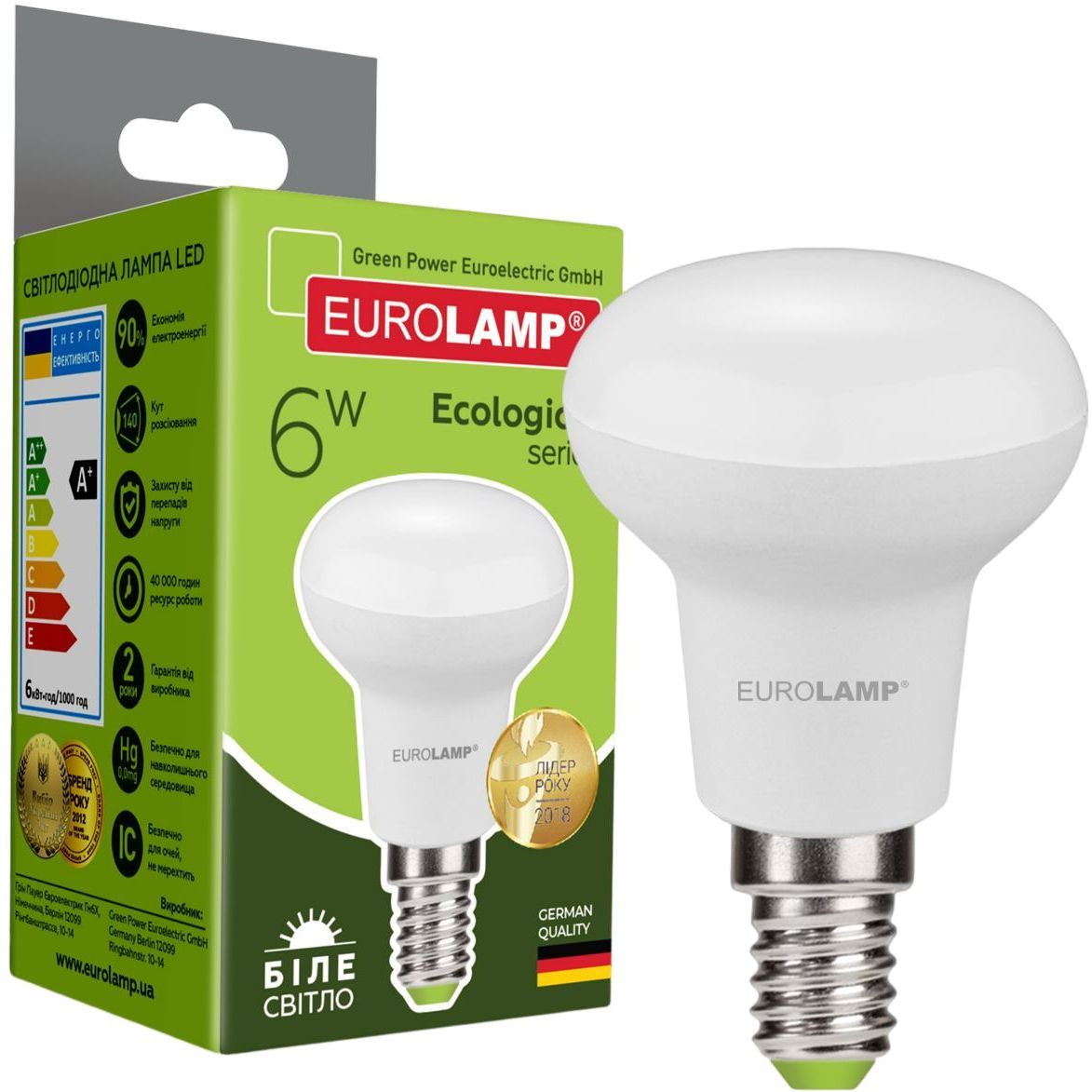 Світлодіодна лампа Eurolamp LED Ecological Series, R50, 6W, E14 4000K (LED-R50-06144(P)) - фото 1