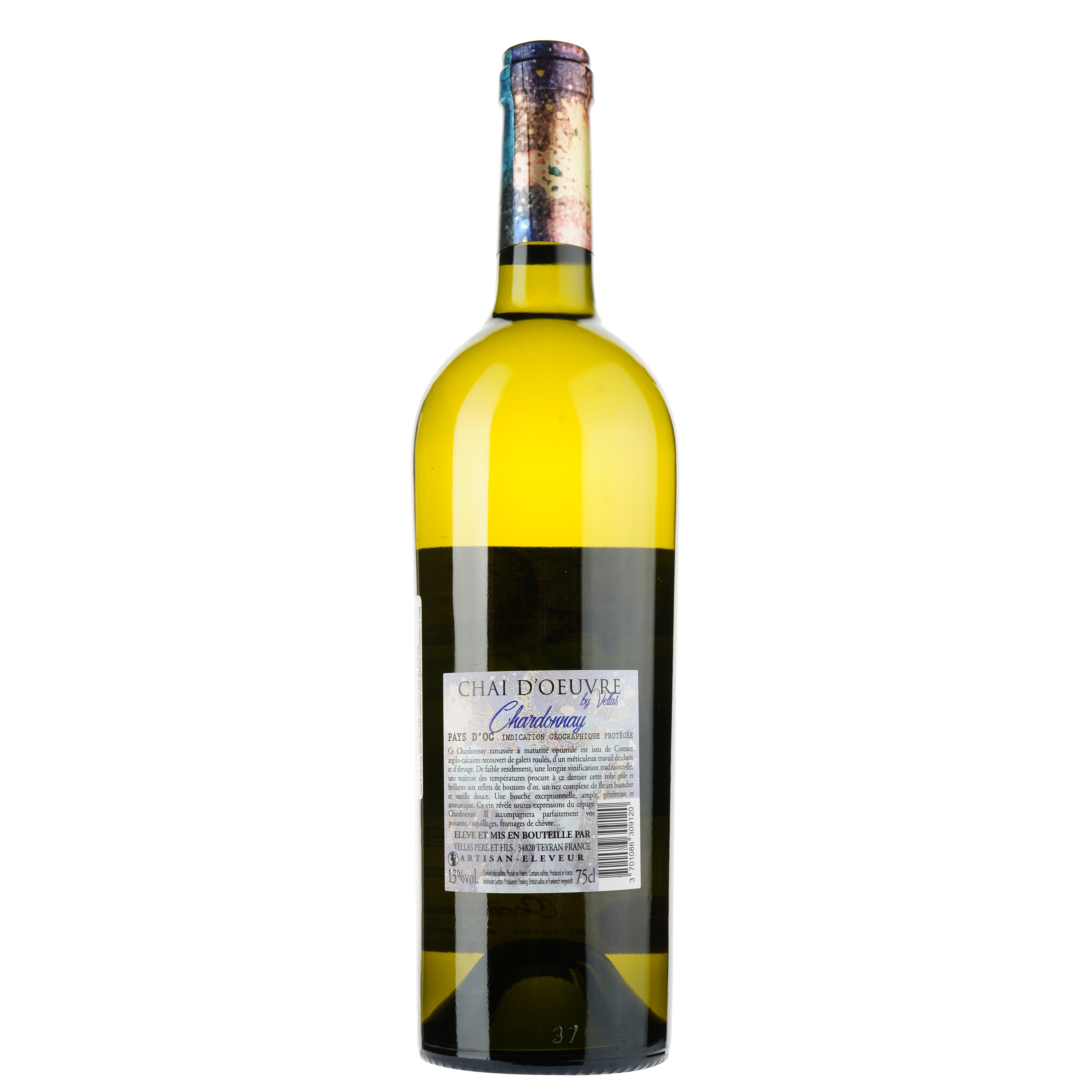 Вино Chai d'Oeuvre Chardonnay IGP Pays D'Oc, біле, сухе, 0,75 л - фото 2