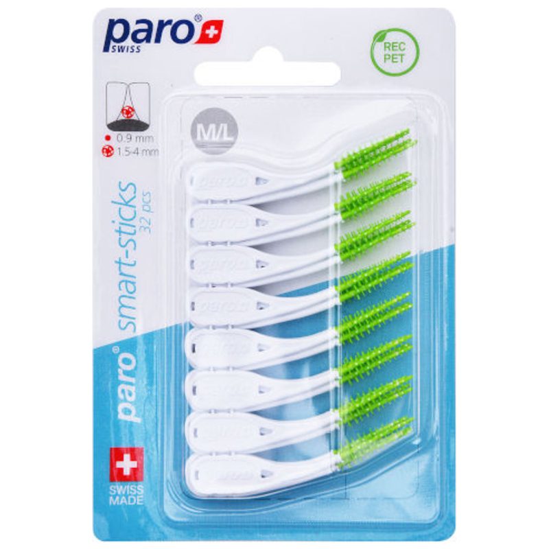 Безметалеві міжзубні щітки Paro Swiss smart-sticks M/L ø1.5/3.8 мм 32 шт. світло-зелені (Esro AG) - фото 1