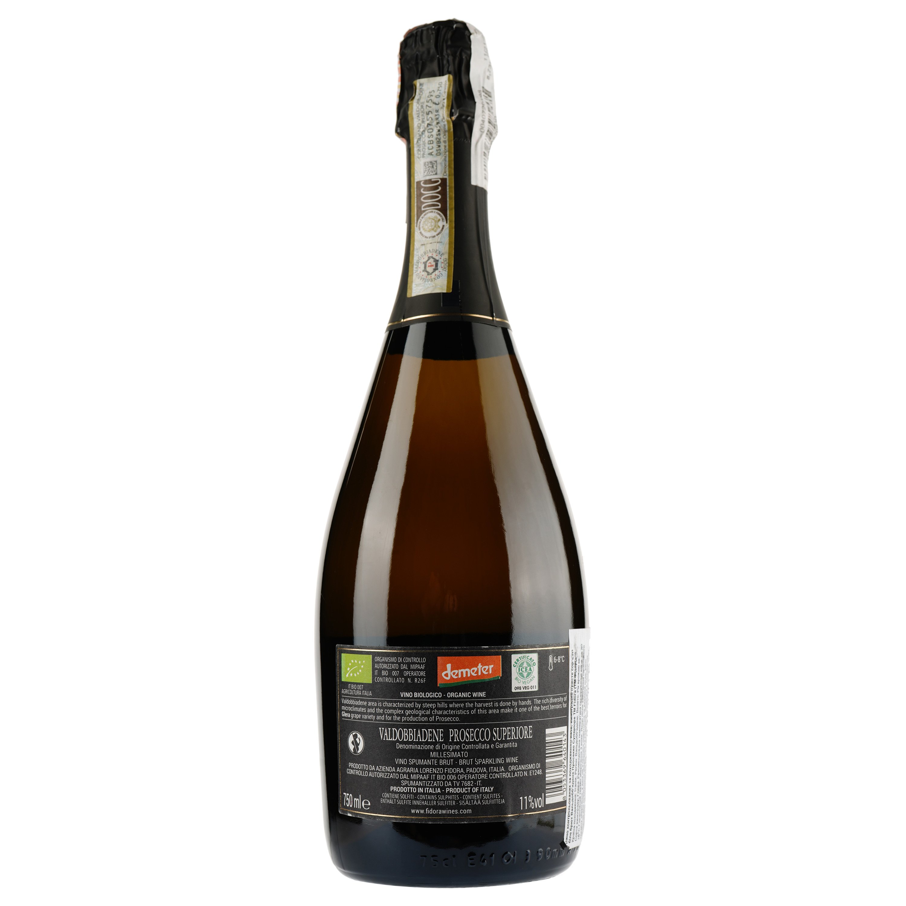 Вино игристое Fidora Valdobbiad Prosecco Superior Brut, белое, сухое, 12,5%, 0,75 л (860415) - фото 2