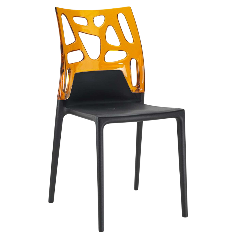 Стул Papatya Ego-Rock, черное сиденье, верх прозрачно-оранжевый (388603) - фото 1