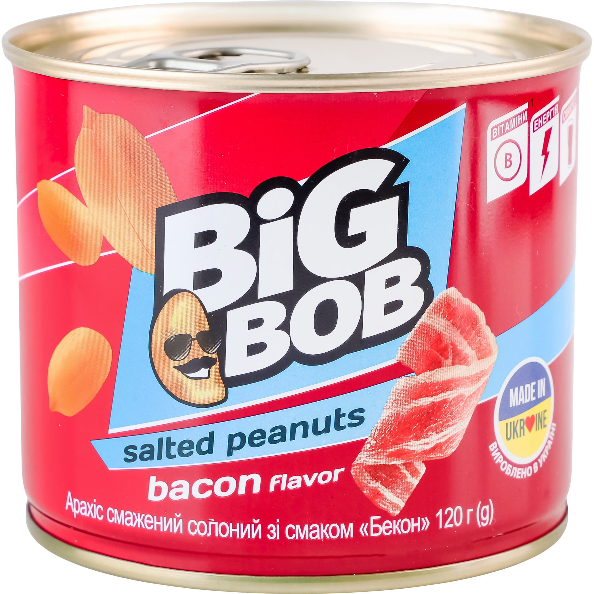 Арахіс смажений солоний Big Bob зі смаком бекону 120 г з/б - фото 2