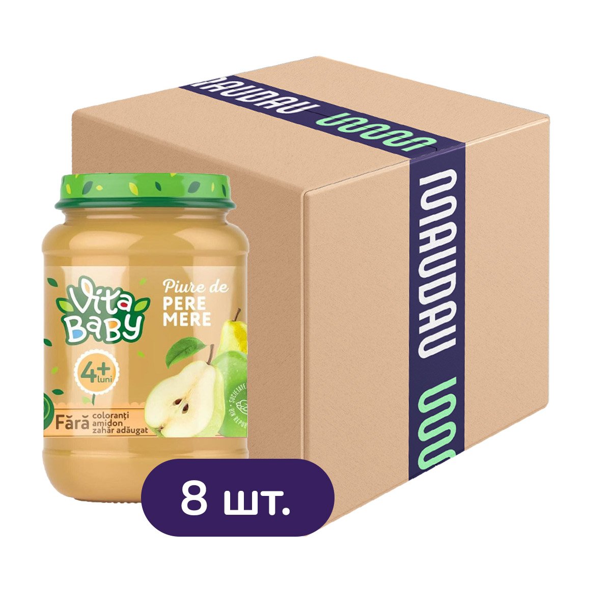 Упаковка пюре Vita Baby из груш и яблок без добавления сахара 180 г х 8 шт. Срок годности до 21.04.2024 - фото 1