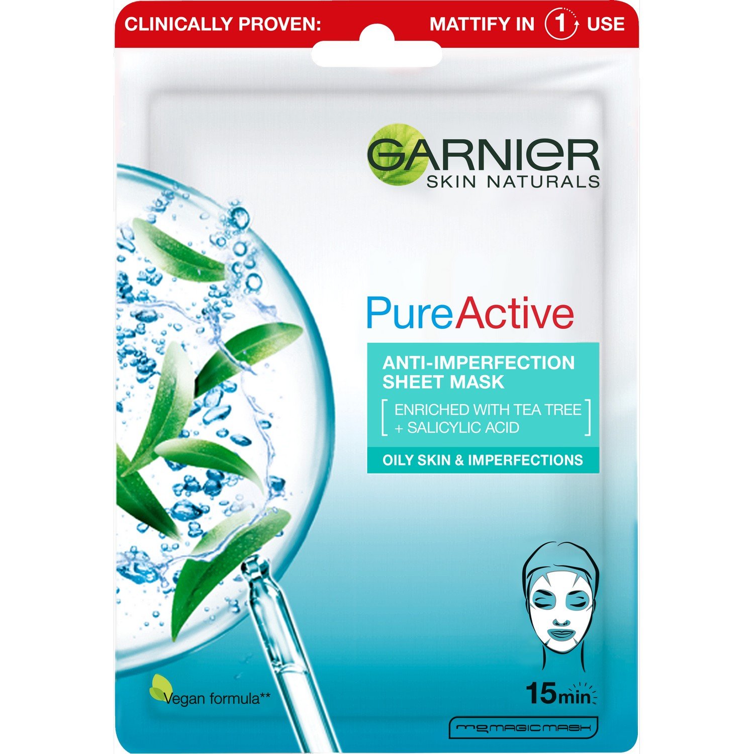 Тканевая маска Garnier Skin Naturals Чистая Кожа для жирной и проблемной кожи лица, 23 г - фото 1