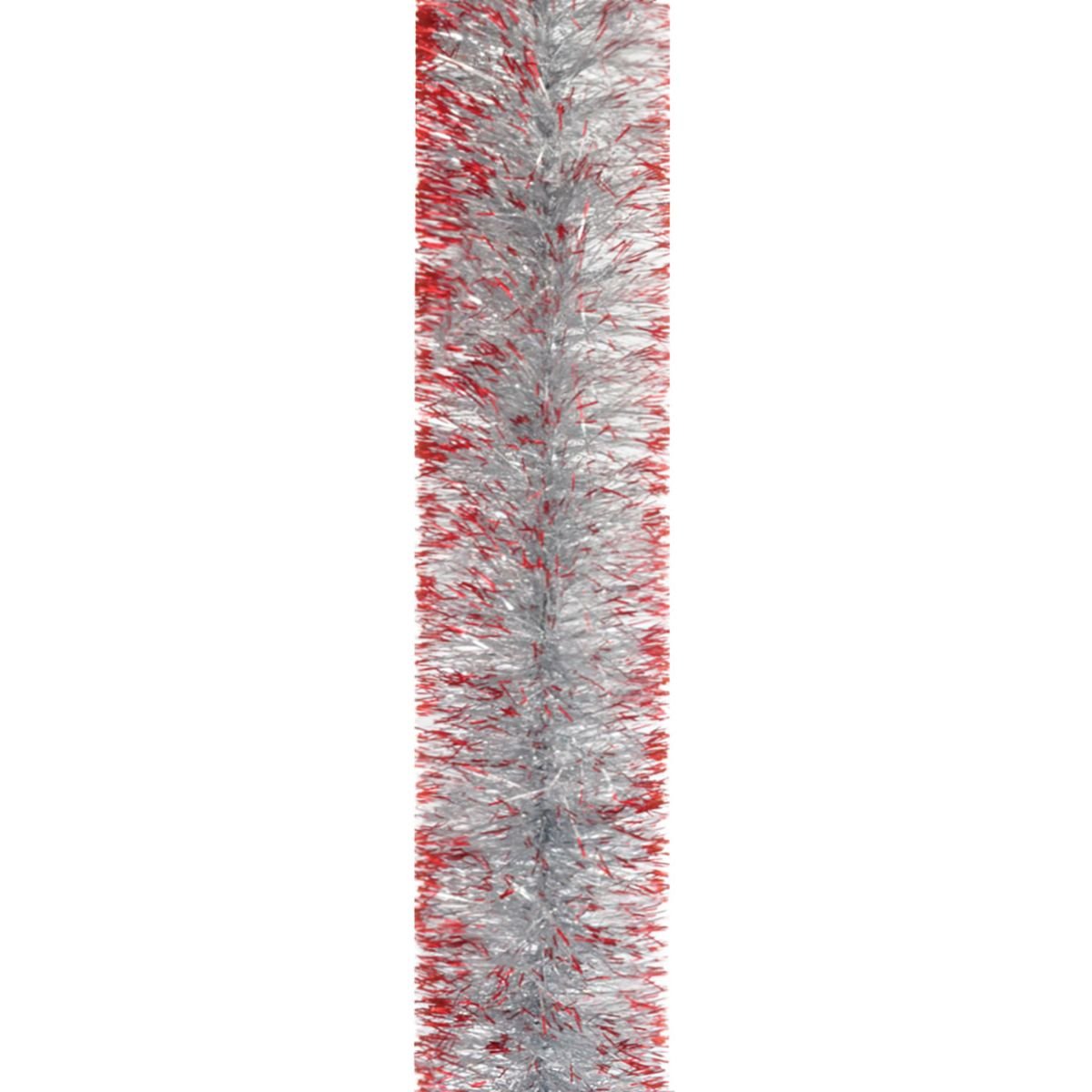 Мишура Novogod'ko 5 см 2 м серебро с красными кончиками (980394) - фото 1