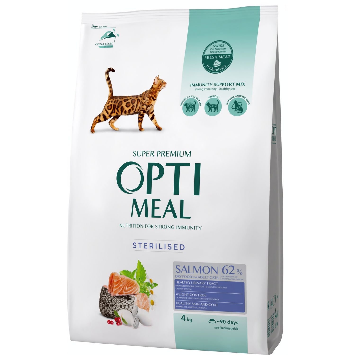 Полнорационный сухой корм для стерилизованных кошек и кастрированных котов Optimeal с лососем 4 кг - фото 1