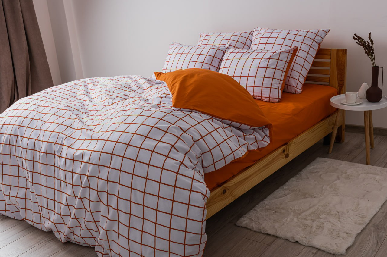 Комплект постельного белья ТЕП Happy Sleep Terracotta Check полуторный терракотовый с белым (2-03794_25229) - фото 2