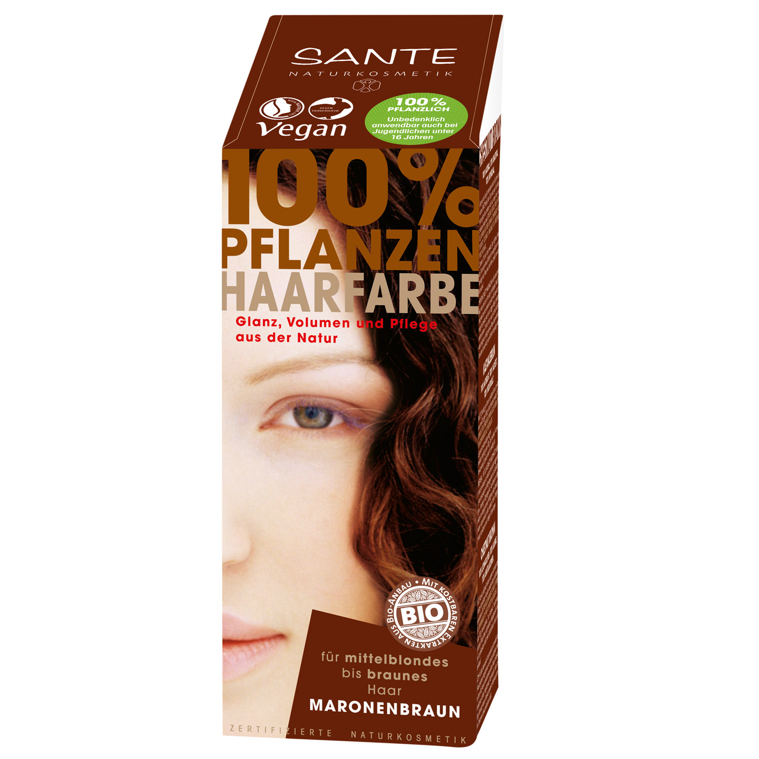 Біо-фарба для волосся Sante Chestnut Brown, порошкова, рослинна, 100 г - фото 1