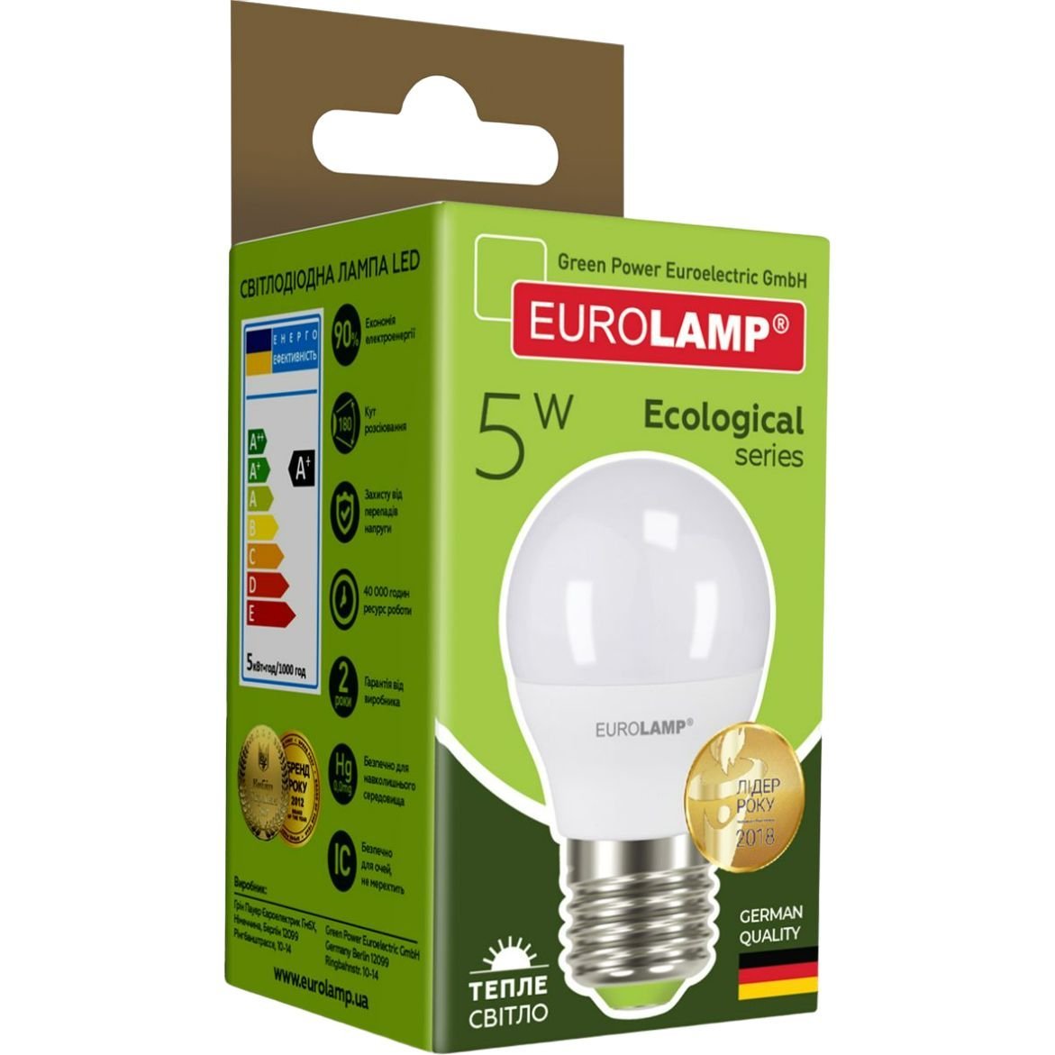 Светодиодная лампа Eurolamp LED Ecological Series, G45, 5W, E27, 3000K (LED-G45-05273(P)) - фото 4