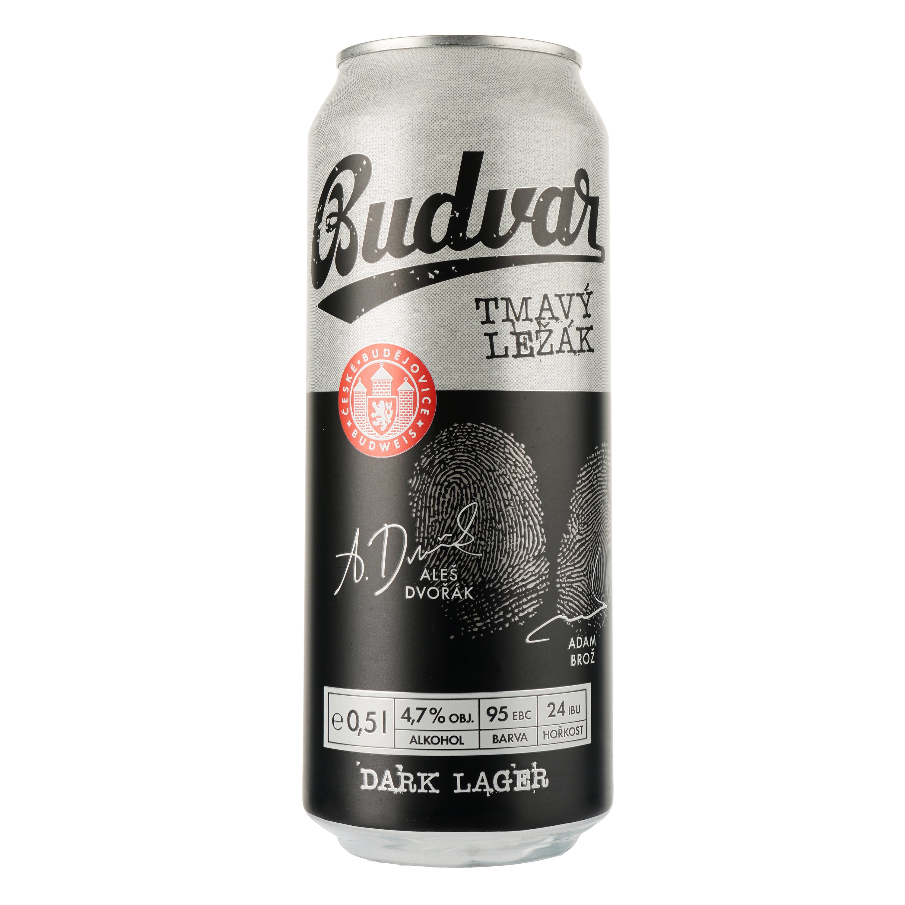 Пиво Budweiser Budvar Tmavy Lezak Dark, темное, фильтрованное, 4,7%, ж/б, 0,5 л - фото 1